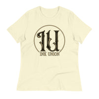 Ink Union Clothing Co. light yellow t-shirt featuring the Ink Union ring logo in black and gold.