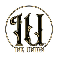 Ink Union Clothing Co. design with white background  featuring the ink union ring logo in black and gold 