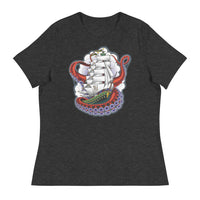 Ink Union Clothing Co. women's relaxed fit dark grey t-shirt featuring a clipper ship surrounded by octopus tentacles with storm clouds in the background